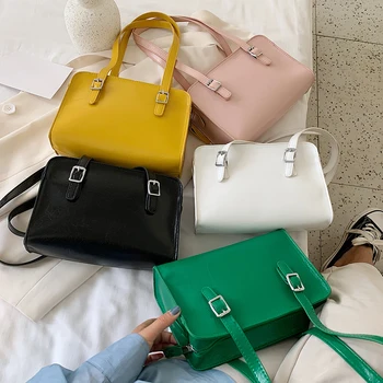 

Retro Women Shoulder Bag PU Leather Baguette Bag Candy Color Trendy Totes 2020 Female Handbag Square Designer Bag For Women