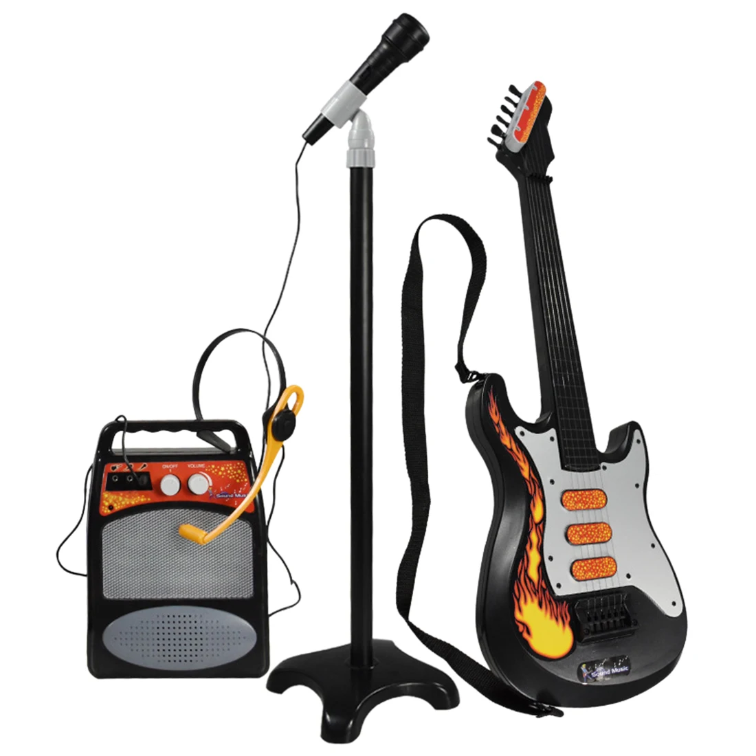 3 шт детский набор для моделирования гитары, музыкальные инструменты, игрушка с подставкой, микрофоном и динамиком