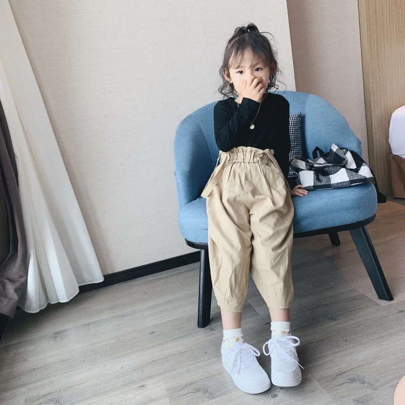 Cong Little Sister/ г. Осенняя одежда стиль, детские штаны на подтяжках в Корейском стиле, брюки свободные штаны для девочек повседневные штаны