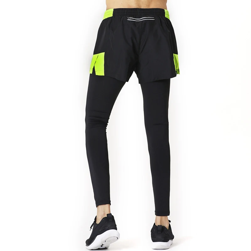 New Sporting Pants Men Elastic Breathable Fake Two Piece Running Training Pants Gyms Ankle-Length Pants Plus Size XXXL