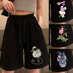 Shorts de verão com cintura alta solta larga perna shorts para as mulheres na altura do joelho em linha reta curto feminino tendência fitness calções respiráveis
