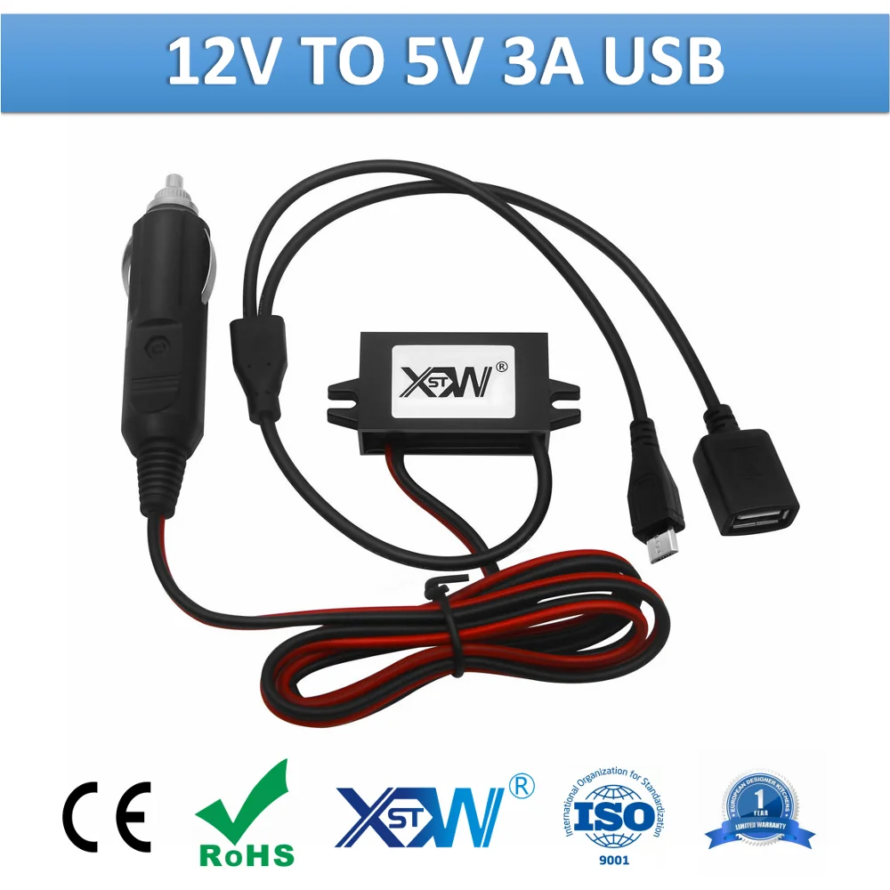 DC понижающий 12 В до 5 3A микро USB конвертер автомобильное зарядное устройство