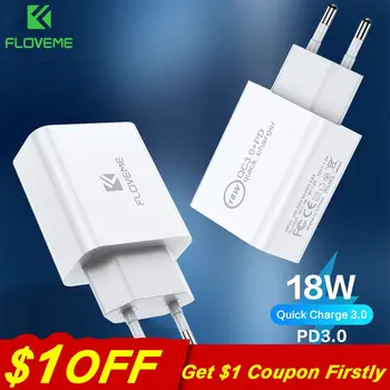 

FLOVEME 18W PD 3.0 Fast Wall Charger for Samsung S9 Xiaomi 18 W 2 USB Mobile Phone Charger Fast Wall Plug for iPhone X 8 Huawei