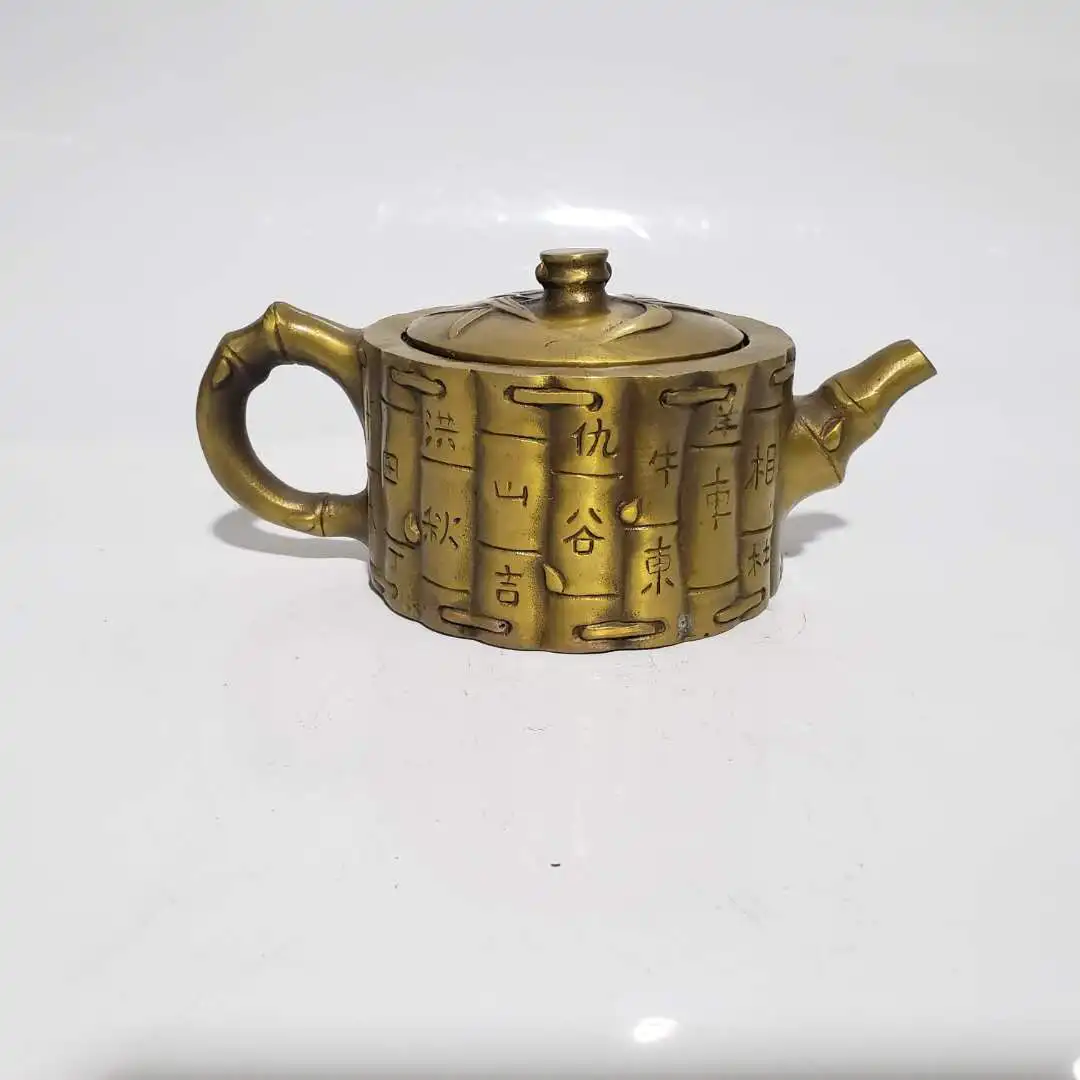 

Chinese pure brass Chinese surnames Bamboo teapot statues home decor sculpture