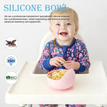 

1set Silicone Baby Feeding Bowl Set Baby Learning Dishes Suction Bowl Set Wood Spoon Non-Slip