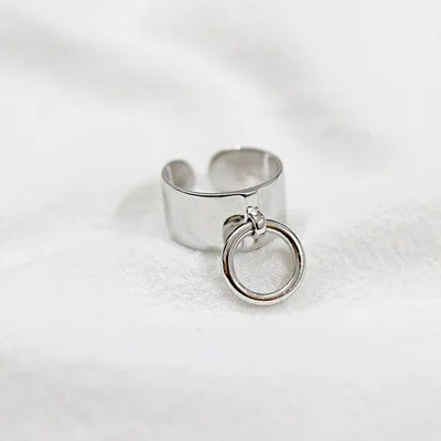 

Real Pure 925 Sterling Silver Rings for Women Hollow Round Charm Adjustable Minimalist Ring Korean Japanese Fashion Jewelry