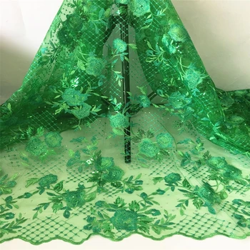 

Elegant green French net lace fabric African tulle mesh lace fabric for party dress GXN2(5yards/lot)