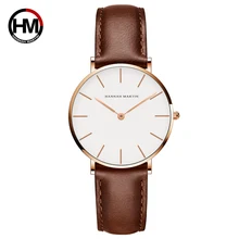

HM Women Watch Brown Leather horloges vrouwen White Dial Women Top Brand Luxury Waterproof Watch Relogio Feminino zegarek damski