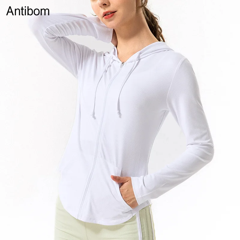 Antibom Sports Women's Jacket Fitness Yoga Coat Hoodies Zipper Long Sleeve Running Athletic Top Quick Dry Slim Gym Sweatshirts