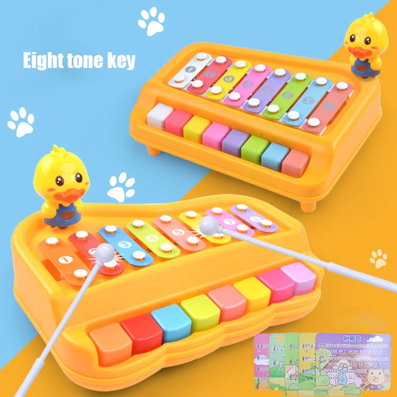2-в-1 Детские Paino игрушка стук клавиатура 8 тон музыкальный инструмент раннего образования игрушка с Милая желтая утка