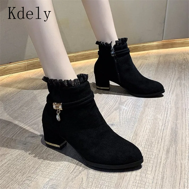 

New Winter Boots Women Warm Snow Lace Shoes Female Mid-calf Platform Woman Shoes Ankle Boot Fashion Boots Heels Zapatos De Mujer