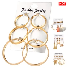 Новые модные золотые серьги-кольца для женщин и девушек, длинные кисточки, маленькие большие серьги кольца, набор, женские серьги, богемные ювелирные изделия, подарки