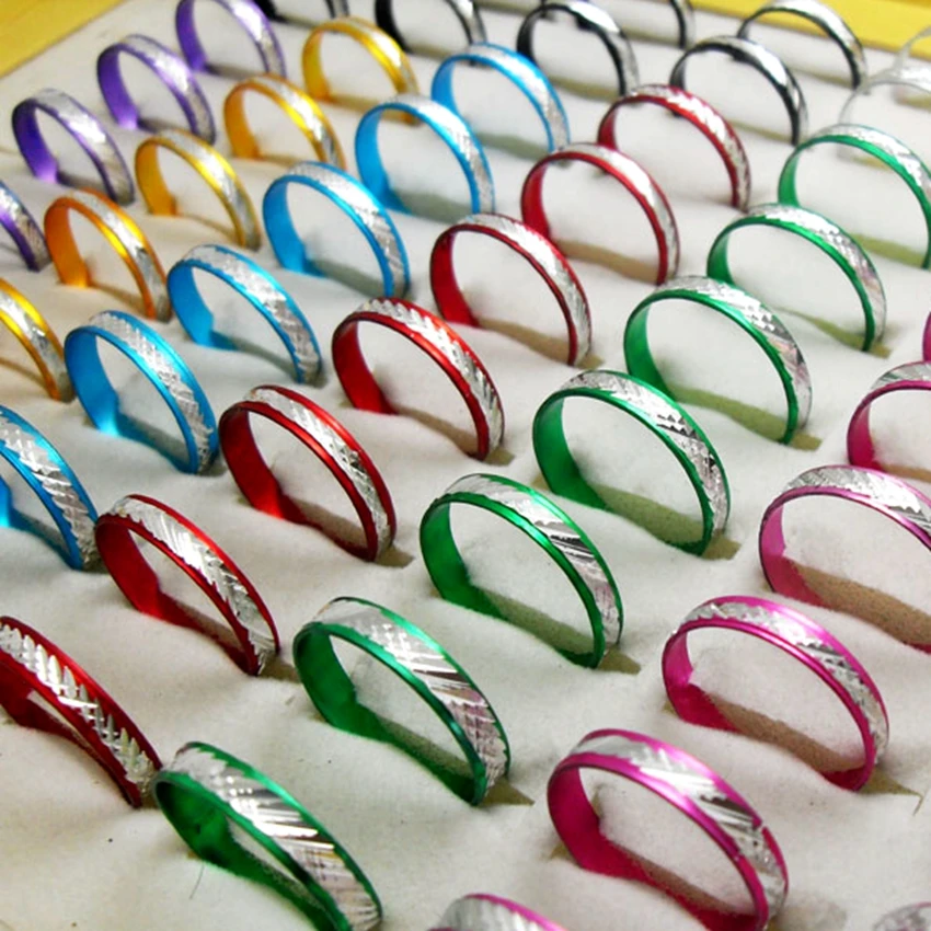 1000pcs/lot Wholesale 10 Colors Top Mixed kids Girls Women's Aluminum Ring Colorful Jewelry 2