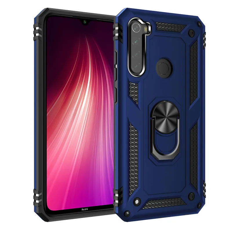 Redmi Note 8 Pro Чехол силиконовый+ Жесткий PC бронежилет кольцо на палец чехол для телефона Xiaomi Redmi Note 8 чехол для Redmi Note 8 Pro задняя крышка - Цвет: Blue