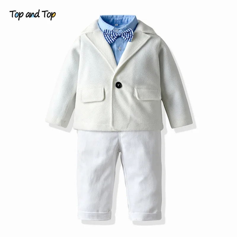 Top and Autumn Winter Boys Gentleman Clothing Set Jacket+Bowtie Shirt +Pants 3Pcs Casual Suit Fashion Kids Outfit | Детская одежда и