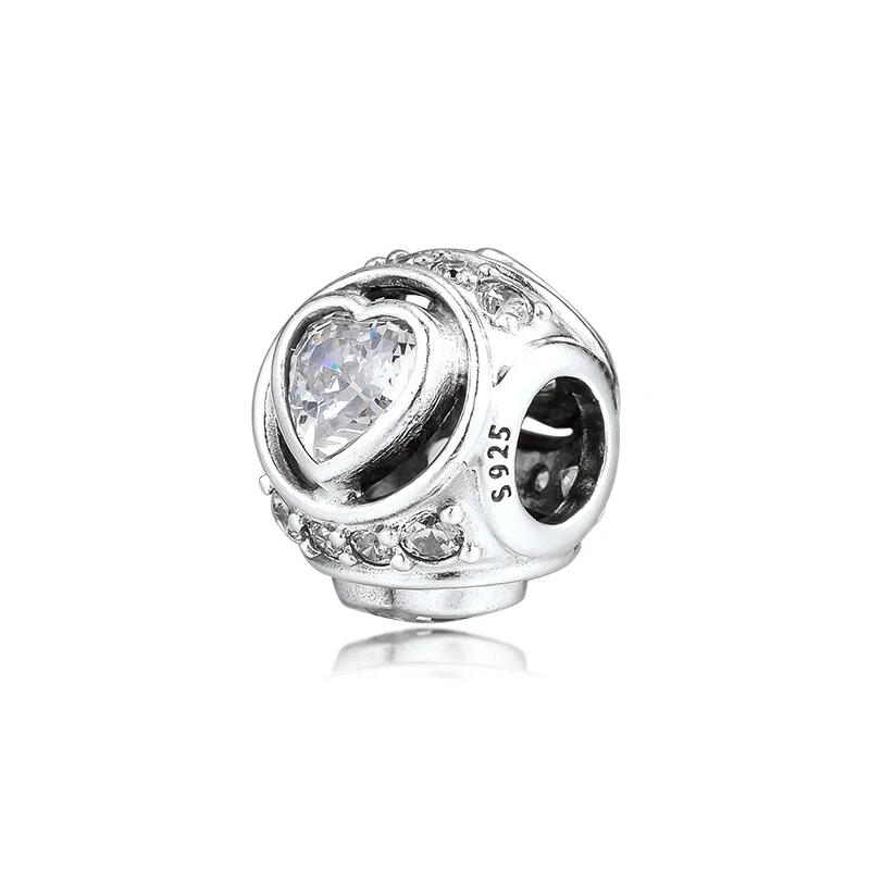 DIY подходит для браслетов Pandora Charms увеличенное сердце бусины 925 пробы-серебро-ювелирные изделия