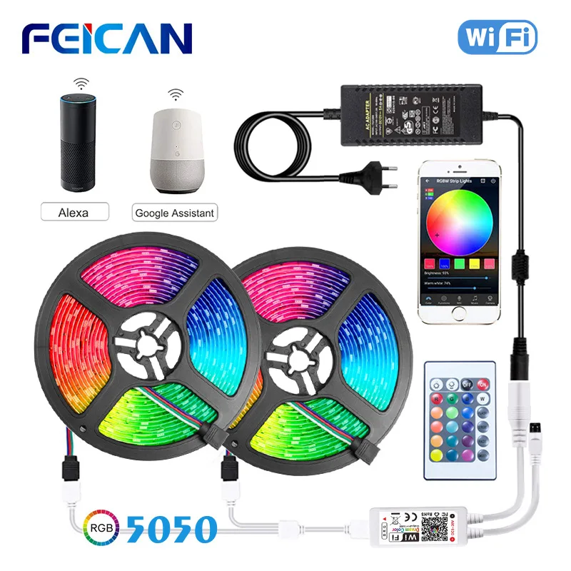 Светодиодная лента светильник 5050 RGB WiFi умная водонепроницаемая Bluetooth 5 м 10 15 12 В