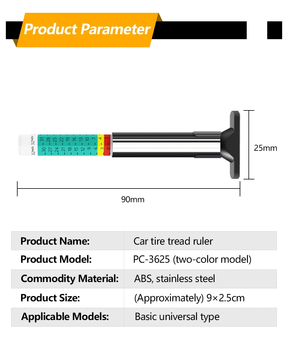 INGBONT Tyre Tire Tread Gauge Precise Car Tire Depth Thickness Meter Detection Bike Motor Truck Check Tester Measuring Tool