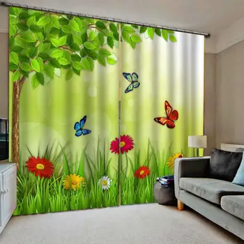 

Green curtains scenery butterfly curtain 3D Curtain Luxury Blackout Window Curtain Living Room