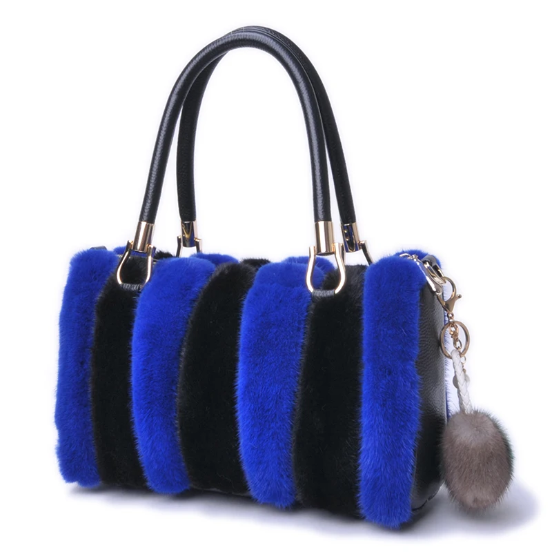 

ZDFURS*2019 New Imported Mink Tail Fur Handbag with Cofskin Bag Single-shoulder Winter Bag Female Leather Wrist Bags Fur
