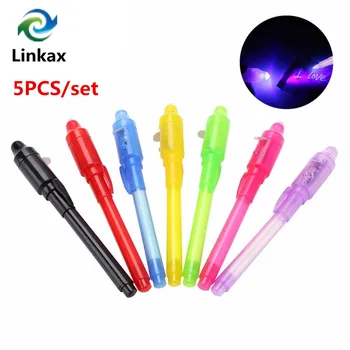 

5PCS/Set Multi-function Invisible Ink Pen UV Flashlight UV Lamp Torch Penlight Mini LED UV Black Light With Batteries Dropping