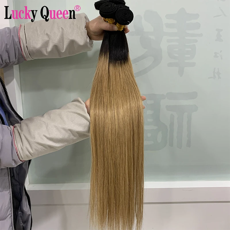 

Ombre Brazilian Straight Human Hair Weave Bundles 3 Bundles Deal Ombre Hair Bundles Non-Remy Hair Extensions Lucky Queen Hair
