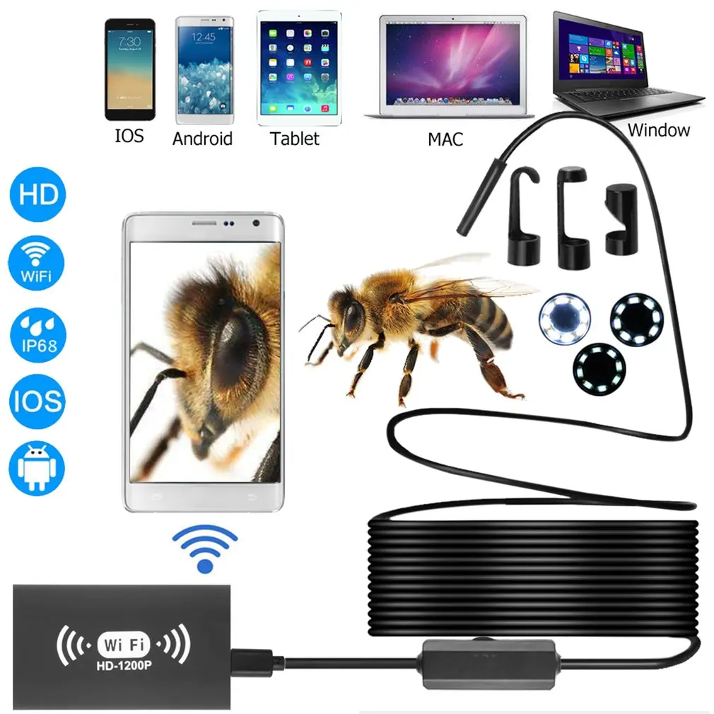 

Portable Wifi Endoscope Camera F130 HD 1200P Adjustable 8 LED With Hard Cable IP68 Multi-purpose For Android For ios