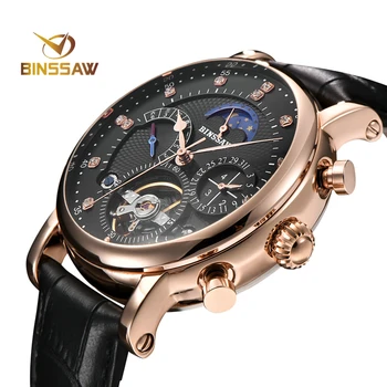 

men Automatic Self-Wind mechanica tourbillon watches Fashion Casual leather Moon Phase watch men skeleton relogio masculino