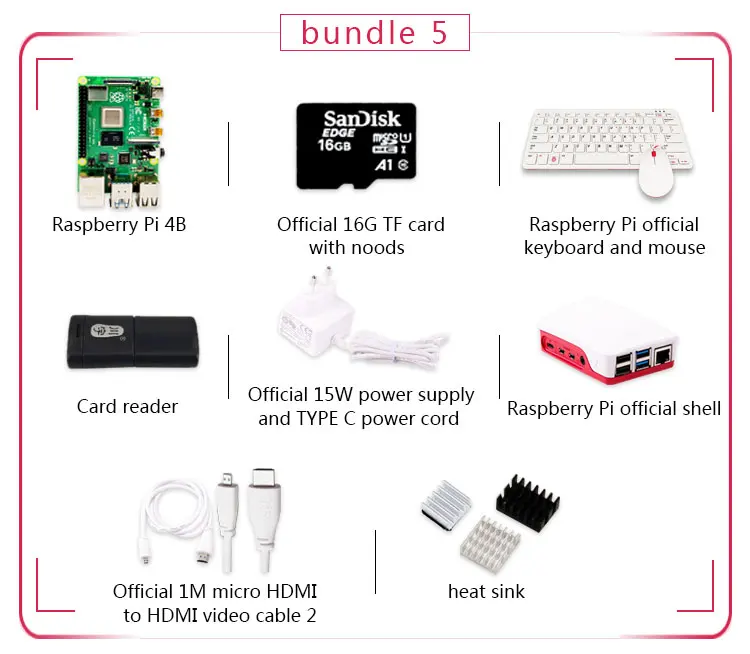 Original Raspberry Pi 4 Model B 1G Kit Pi 4 board Micro HDMI Cable Power Supply With Switch Case With Fan Heat Sinks