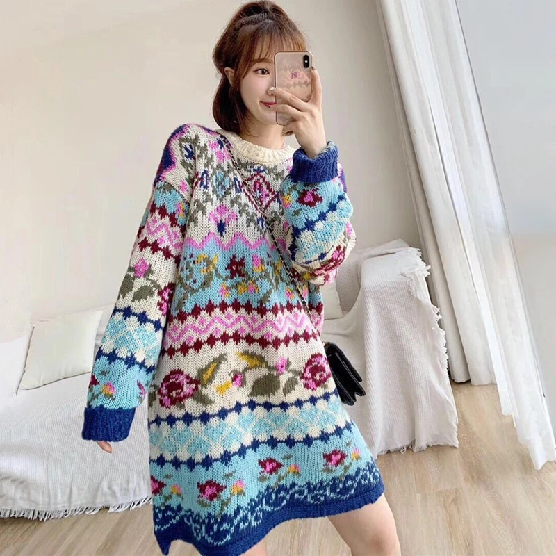 vals Pas op Denk vooruit Ethnic Vintage Sweater Women Autumn Winter Thick Warm Plus Size Jacquard  Knitted Long Pullover Sweaters Ladies Jumpers pull hive|Pullovers| -  AliExpress