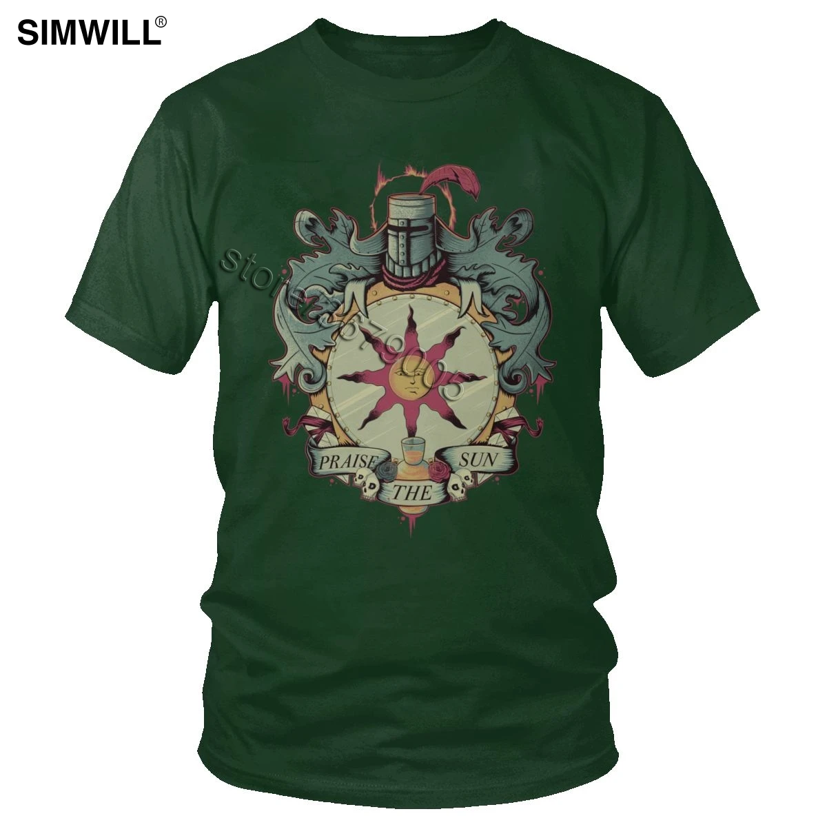 Vintage Praise The Sun T Shirt Men Cotton Dark Souls T-shirt Video Game Tee Short Sleeve O-neck Casual Summer Slim Fit Tops Gift - Цвет: Forest Green