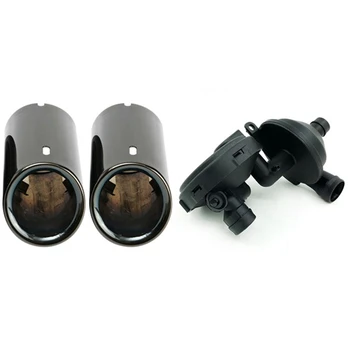 

2X Titanium Black Car Exhaust Pipes Tail Tips with 11617501566 Engine Crankcase Vent Valve