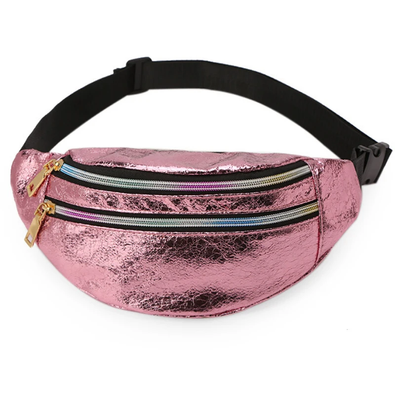 New Fashion PU Leather Waist Bag For The Belt Unisex Two Style Crack Laser Fanny Pack Wallet Key Phone Storage Purse Bum Hip Bag