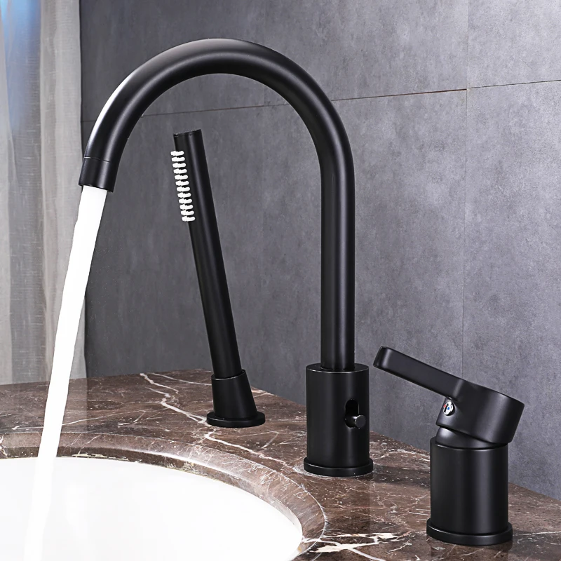 

Wash Basin Black Brass Bathroom Mixer Tap Modern Chrome Sink Faucet Three Hole Basin Faucet Shower Bathtub Mixer Taps