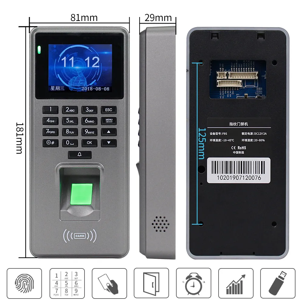  RFID Fingerprint Access Control Keypad USB Biometric System Electronic Time Clock Recorder Attendan