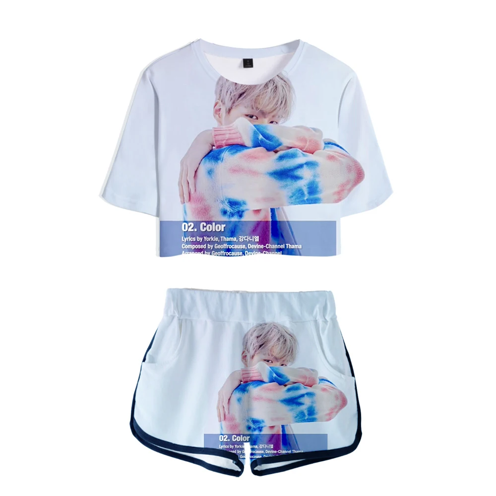 strubehoved venom Beregning KPOP Girls Outfit Korean singer Kang Daniel Album color on me 3D Two Pieces  set Women Fashion Crop Top T-shirt+shorts Clothes - AliExpress