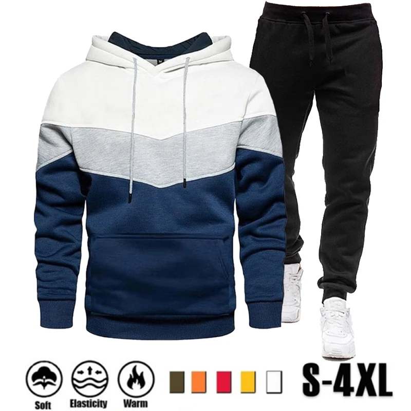 Autumn Winter Men's Fashion Brand Printed Jogging Suits Three-color Hoodies and Trousers Two Piece Sets Casual Tracksuit