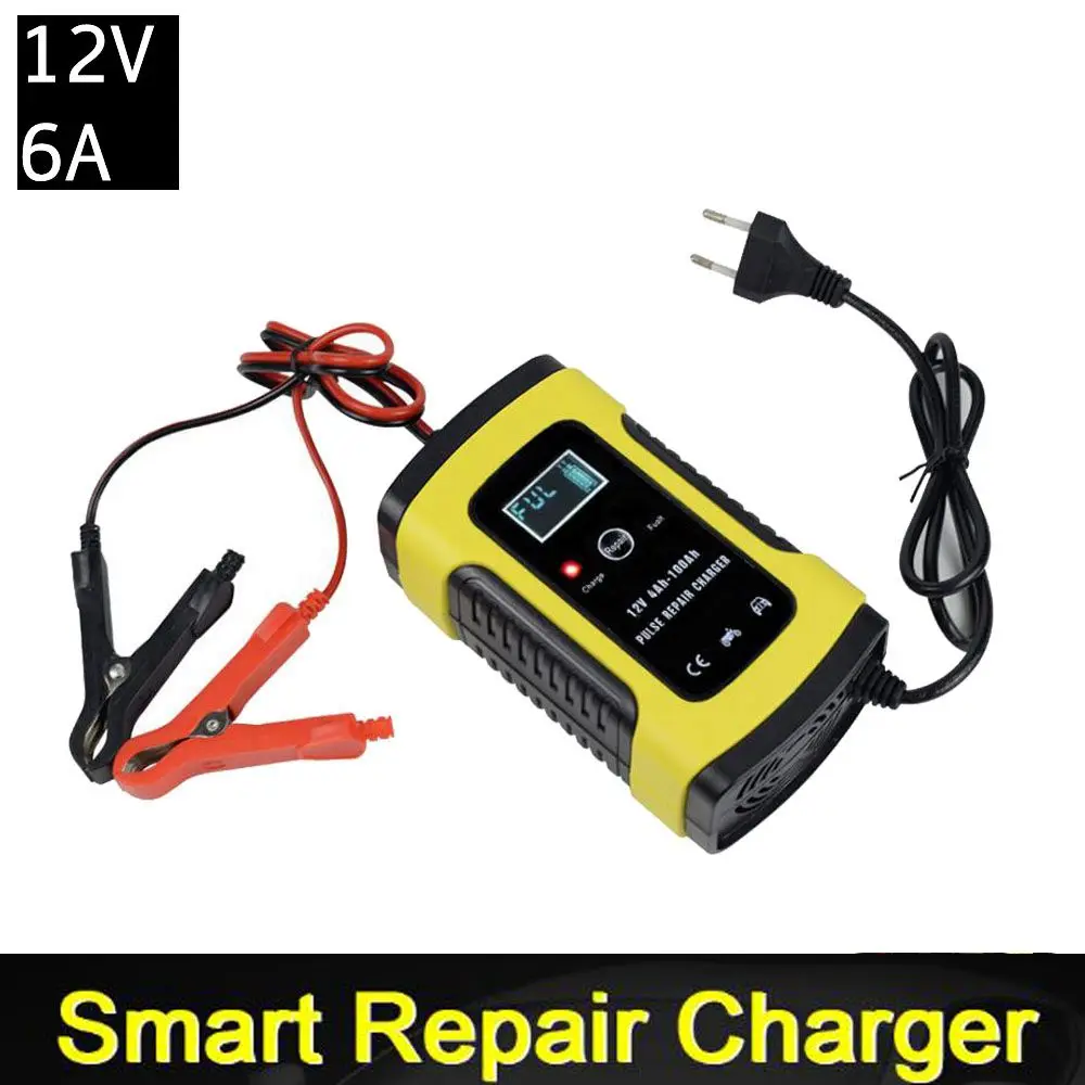 

12V 6A Intelligent Car Motorcycle Battery Charger For Auto Moto Lead Acid AGM Gel VRLA Smart Charging 6A 12V Digital LCD Display