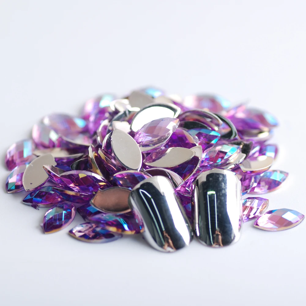 Light purple AB 5x10 мм, 100 штук, плоская задняя сторона, маркиза, грань земли, прозрачный кристалл, цветные акриловые стразы, бусины для украшения своими руками - Цвет: Light purple AB