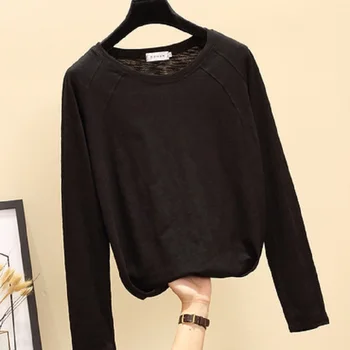 

2020 spring and autumn new style wear cotton long-sleeved loose casual solid color bottoming shirt