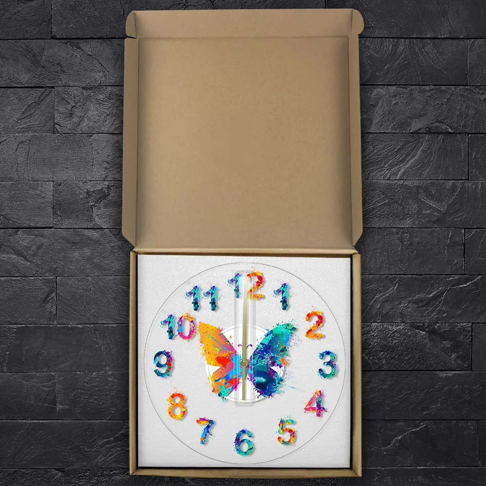 Современные настенные часы с разноцветными номерами, акварельная живопись бабочки, художественные Подвесные часы Giclee с изящным рисунком, бесшумные настенные часы