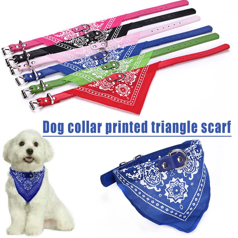 

Dog Bandana Collar Adjustable Cat Pet Neckerchief PU Collar with Printed Triangular Scarf Collars Harnesses Leads Dog Supplies