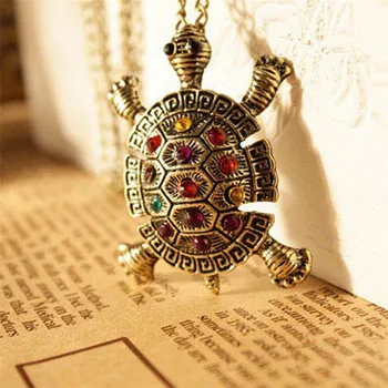 

Nice Fashion Women Jewelry Stone Rhinestone Turtle Tortoise Shaped Pendants Retro Necklaces Sweater Chain For Women Girl Gift