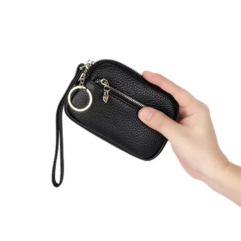 

Ladies genuine leather new coin purse women solid color zipper small wallet short mini key ring clutch hand coin cowhide wallet