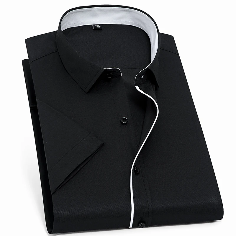 Plus Size S To 8XL Mens Classic Formal Social Dress Shirts Short Sleeve Summer Business Casual Slim Fit Men Social Office Shirt