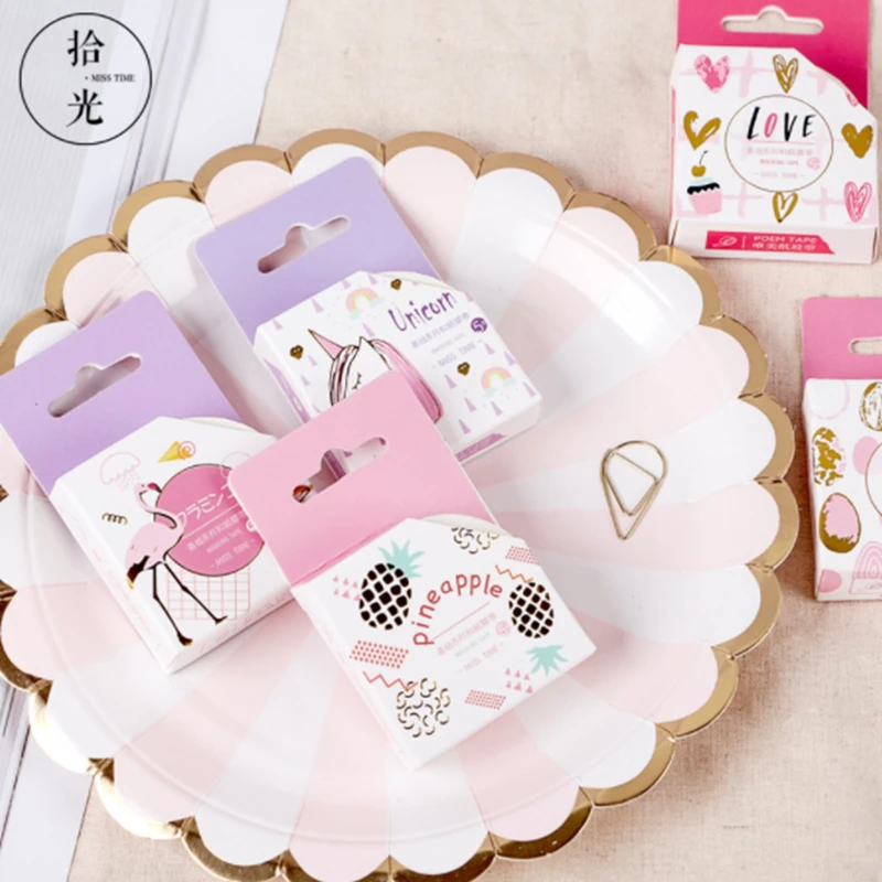 Kawaii лес счастливый Единорог Фламинго танцы позолота васи клейкая лента DIY Скрапбукинг наклейка этикетка ремесло маскирующая лента