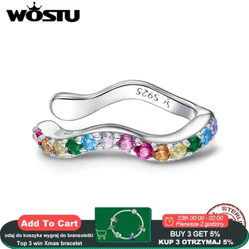 

WOSTU Rainbow Earrings Clip 925 Sterling Silver Rainbow Color Zircon Wave Women Clip Earrings Women 925 Silver Jewelry CQE894