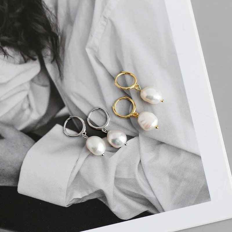 WANTME 여성을위한 자연 담수 불규칙한 바로크 진주 펜던트 스터드 귀걸이 진짜  파티 웨딩 쥬얼리