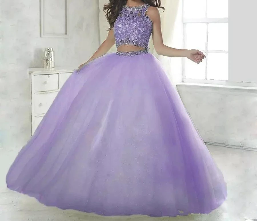 Кружевное бальное платье из двух частей, бальные платья Hot9 vestidos de 15 anos, длина до пола, длинные кружевные платья с аппликацией, милые 16 платья для выпускного вечера