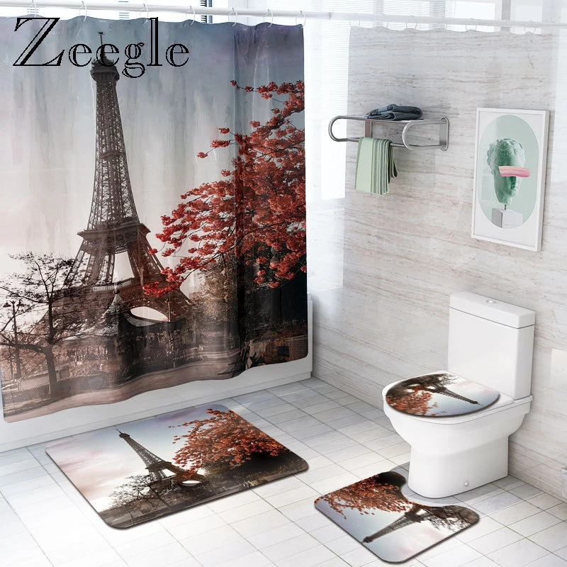 Zeegle занавеска для душа и коврик для ванной комплект фланелевый мягкий коврик для унитаза коврик для ног впитывающий чехол для унитаза